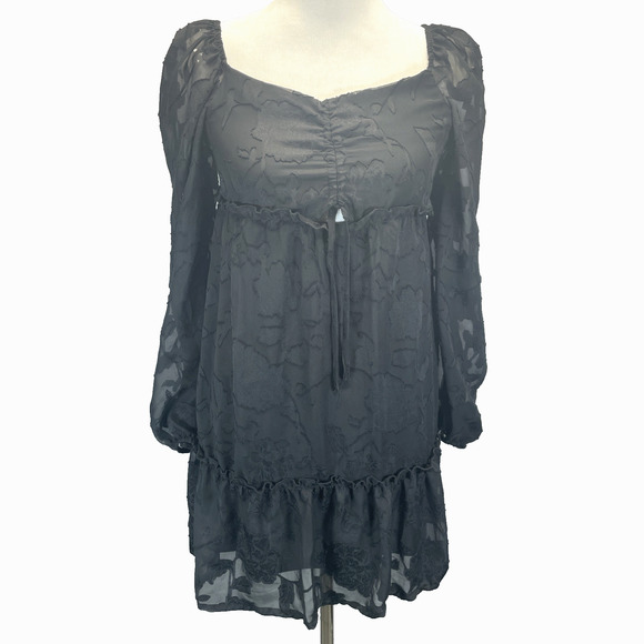 Y2K Bloomfield Black Floral Lace Dress Juniors M Hippie Whimsy Goth Witchcore - Picture 1 of 10
